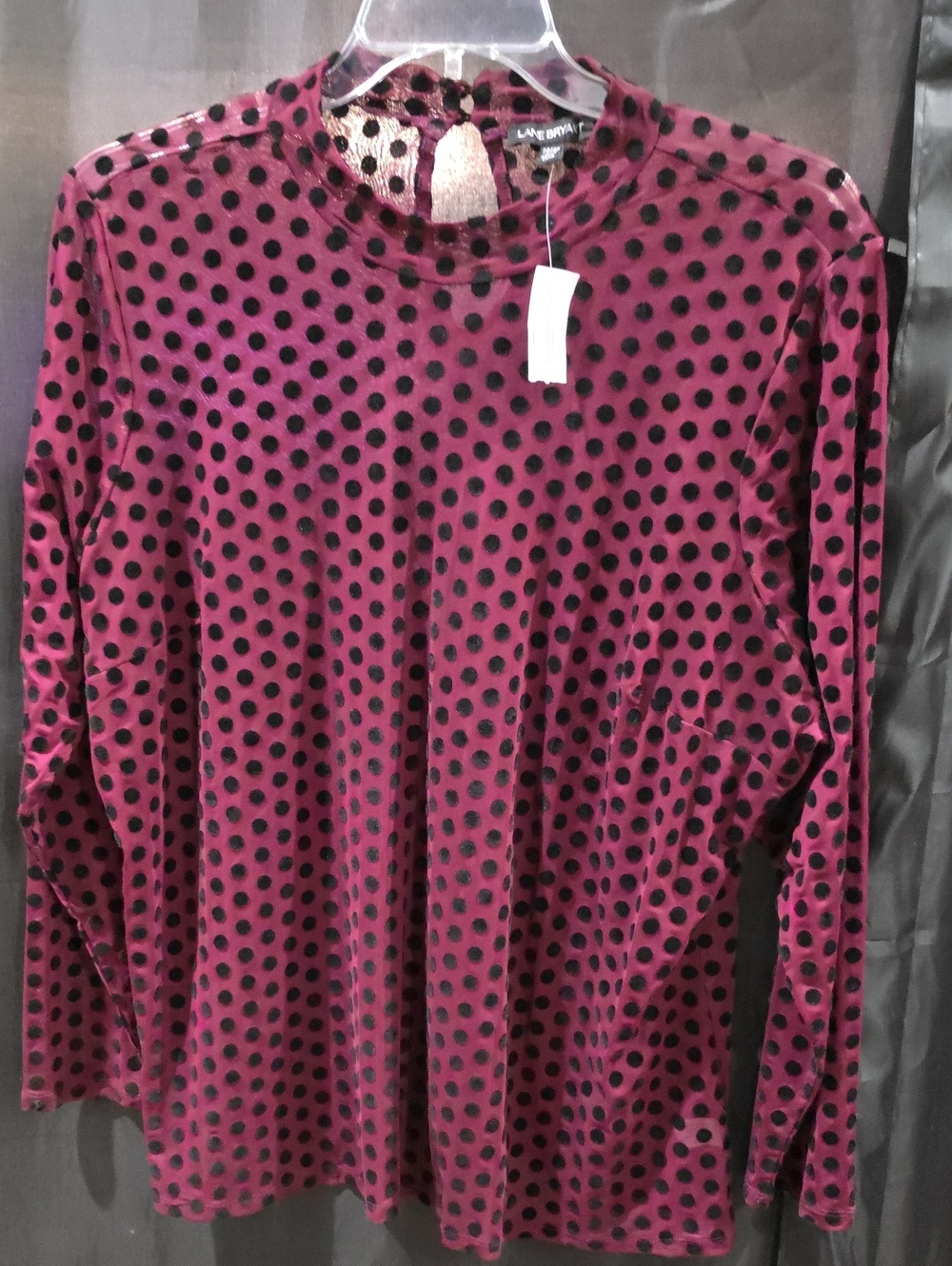 Lane Bryant Berry Long Sleeve Velvet Polka Dot Top
